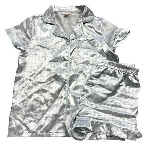 Btween Girls Blue Striped Ruffle Satin Pajama Set Size 10